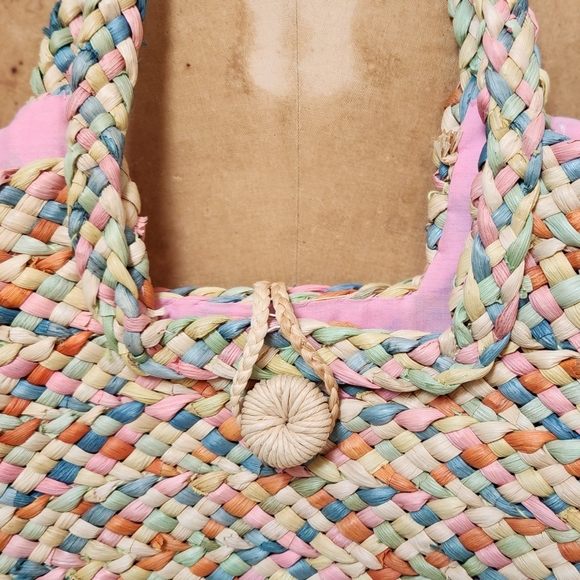 Large Colorful Straw Beach Bag Tote - Picture 2 of 9